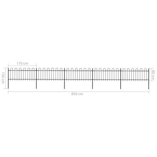 Garden Fence with Hoop Top Steel 8.5x0.8 m Black