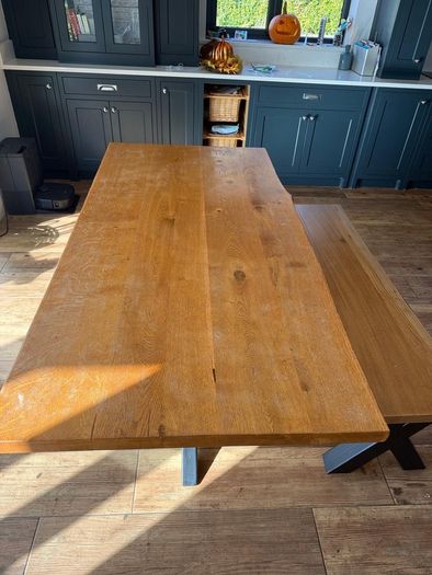 Solid Oak Table & Matching Bench