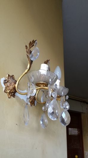 Vintage 1960 Wall Brass & Glass Drops Murano Lamps