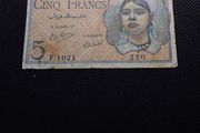 Algeria : Allied Occupation : Bank of Algeria 1944 Banknote - WW2 Issue