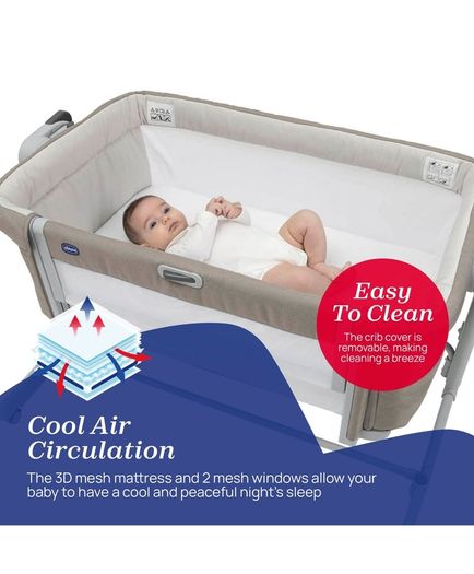 Chicco Next2Me Bedside Crib :Beige, Rocking, Height Adjustable