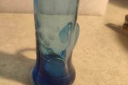 Vintage Very Rare Hand Blown Knobler Indigo Blue Etched Shot Glass / bud vase With Handle