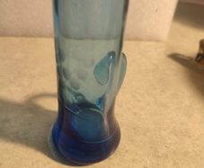Vintage Very Rare Hand Blown Knobler Indigo Blue Etched Shot Glass / bud vase With Handle