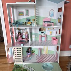 Dolls House with Dolls and Furniture