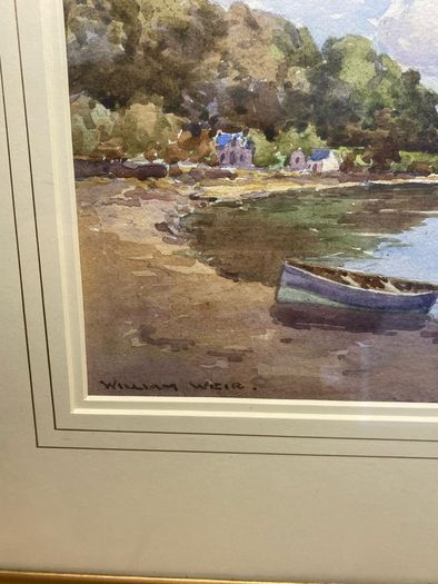 Vintage watercolour Painting Lake & Mountain Scene