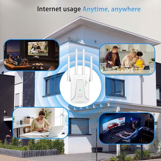 WiFi Extender Booster, WiFi Booster 4 Antennas Ethernet Port, 30 Devices WiFi Booster Range Extender, Covers Up to 5000 Sq.ft, Quick Setup, Works with Any WiFi Router, UK Plug
