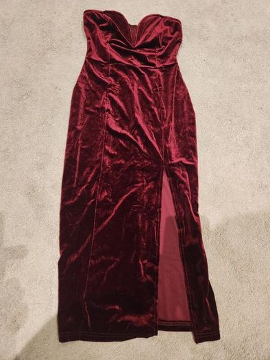 Burgundy velvet dress with deep V