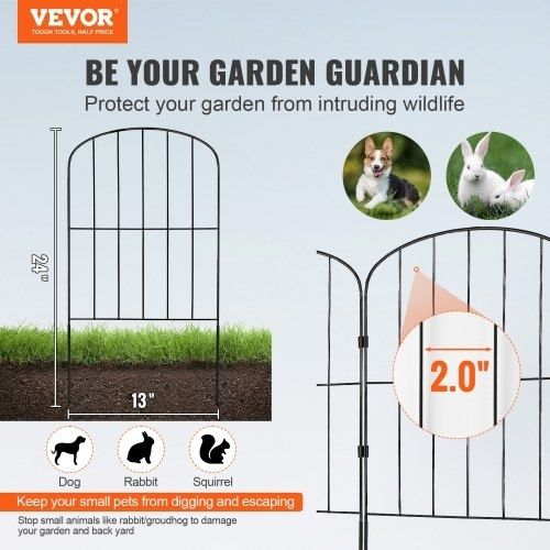 Garden Fence, No Dig Fence 61 cm (H)x 33 cm(L) Animal Barrier Fence, Underground Decorative Garden Fencing with 5.1 cm Spike Spacing, Metal Dog Fence for the Yard and Outdoor Patio, 28 Pack