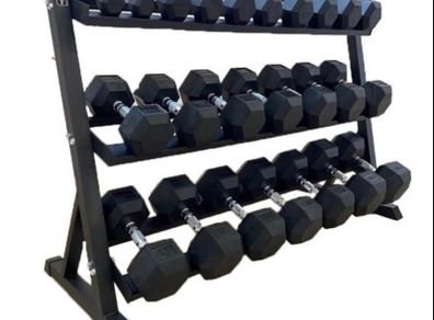 Hex Dumbbells 2.5kg - 30kg + 3 Tier Storage Rack