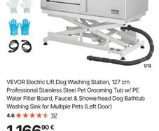 VEVOR Electric Lift Dog Washing Station, 127 cm Professional Stainless Steel Pet Grooming Tub w/ PE Water Filter Board, Faucet & Showerhead Dog Bathtub Washing Sink for Multiple Pets (Left Door)