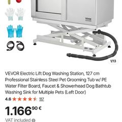 VEVOR Electric Lift Dog Washing Station, 127 cm Professional Stainless Steel Pet Grooming Tub w/ PE Water Filter Board, Faucet & Showerhead Dog Bathtub Washing Sink for Multiple Pets (Left Door)