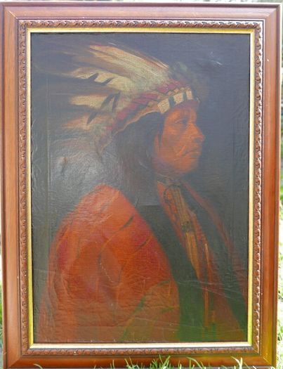 Antique  (American, 1886-1953) Portrait of an Indian Chief Oil on Canvas  28 x 21 inches