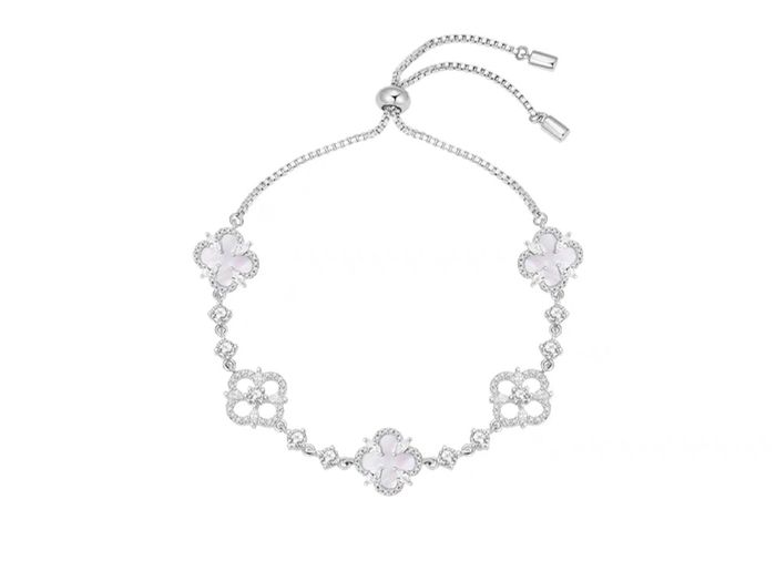 Sumiyaki Mother of Pearl-Like and Diamante 4 Leaf Clover Bracelet