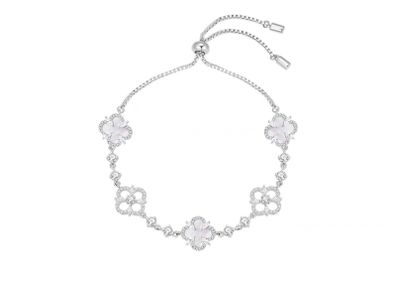 Sumiyaki Mother of Pearl-Like and Diamante 4 Leaf Clover Bracelet