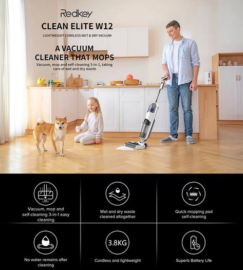 Cordless Wet Dry Vacuum Cleaner For Home All In One Smart Wireless Mop Floor Washer Handheld Household Self-Cleaning
