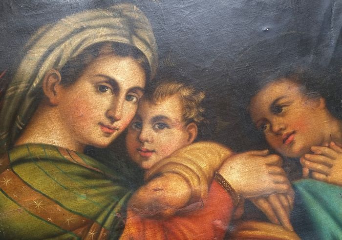 Antique Oil Painting, Old Master, Circa 1720, Madonna and Child. High Renaissance Style Madonna Canvas, After Raphael