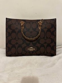 Classic Coach Signature Monogram Tote Bag Brown  Dark Brown Canvas Handbag