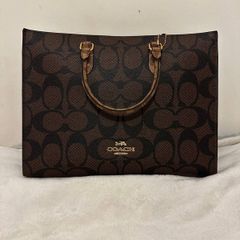 Classic Coach Signature Monogram Tote Bag Brown  Dark Brown Canvas Handbag