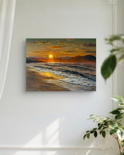Original Oil Painting, Seascape Wall Art, Sunset Sea Large Art, Ocean Large Wall Art 60/80 Cm