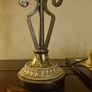 pair of lamps vintage style.  82 cm in height. 12 cm base of lampshade.  Tarnished brass patina with decorative texture. Image 2