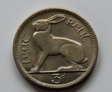 1966 Irish Hare 3d BUNC coin 60 years old