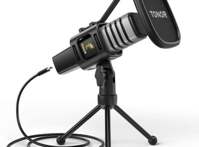 Condenser Computer PC Mic with Tripod Stand, Pop Filter, Shock Mount for Gaming, Streaming, Podcasting, YouTube, Skype, Twitch, Discord, Compatible with Laptop Desktop