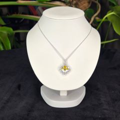 Sterling Silver Yellow Canary Cubic Zirconia Cushion Cut Pendant Necklace 7.12g