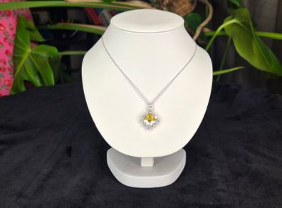 Sterling Silver Yellow Canary Cubic Zirconia Cushion Cut Pendant Necklace 7.12g