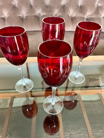 Vintage Italian Hand Blown Ruby Red Wine or Water Goblets 23 cm Tall