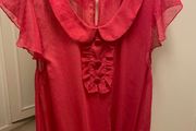 Raspberry pink top with Peter Pan collar and flutter/frill sleeve