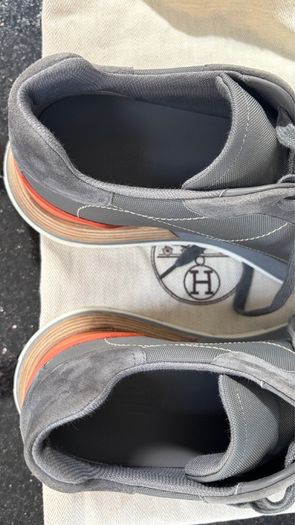 Authentic Hermes MensGrey Suede Fabric Trainers