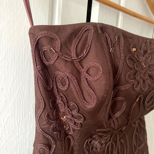 Monsoon brown bandeau tulle dress with embroidery + beading detail and matching bolero