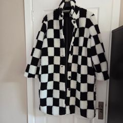 Checkered knee length Teddy bear coat size 14