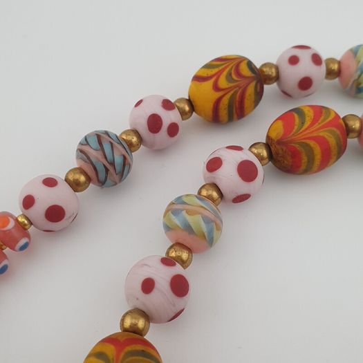 Antique Venetian Style Mix Eyes & Feather Desgin Glass Beads Necklace