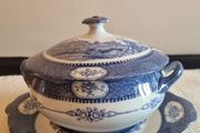 Vintage Burslem pottery Tureen blue &amp; white