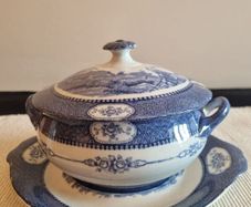 Vintage Burslem pottery Tureen blue & white