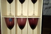 6 Vintage Kilkenny Wine Glasses in Original Box, made of purple amethyst glass and feature a slender, clear stem, Postage Available or Collection