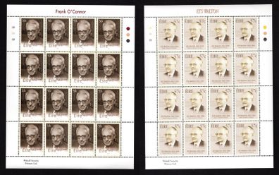 2003 Ireland Birth Centenaries of 50c Frank O'Connor & 57c ETS Walton Commemorative Stamps Sheetlet Plate 1B1B1B Mint Never Hinged (MNH)
