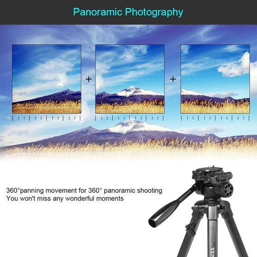 Professional Camera Tripod Kit with Double Support 360 Degree Pan Pan Head Realease Quick Release Plate for Nikon Canon Panasonic Sony Olympus Pentax