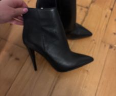 Black 4inch leather heeled boots