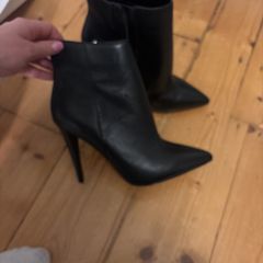 Black 4inch leather heeled boots