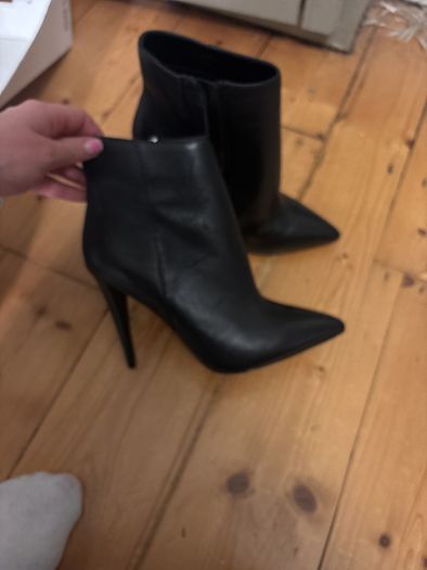 Black 4inch leather heeled boots