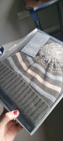 Damon Chunky Stripe Hat & Scarf Set (Navy) - With Gift Box