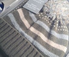 Damon Chunky Stripe Hat & Scarf Set (Navy) - With Gift Box