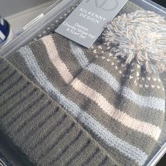 Damon Chunky Stripe Hat & Scarf Set (Navy) - With Gift Box