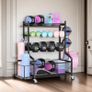 Dumbbell Rack Stand, Multifunctional Weight Rack for Dumbbells, Yoga Mat, Fascia Roller, Kettlebell and Yoga Block, Powder-Coated Steel Dumbbell Stand with Wheels and Hooks Image 7