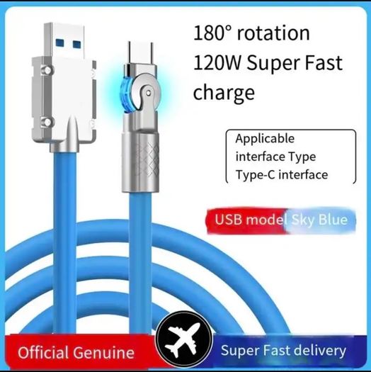 120W 6A 180 Degree Rotating Super Fast Charge Cable Mobile USB to Type C Charger For Samsung
