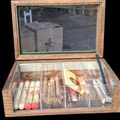 Vintage Cigar Display Glass Cabinet With Contents