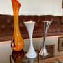Vintage 20th Century Heavy Asymmetrical Stainless Steel and White Enamel Pair Of Candle Holders Image 4