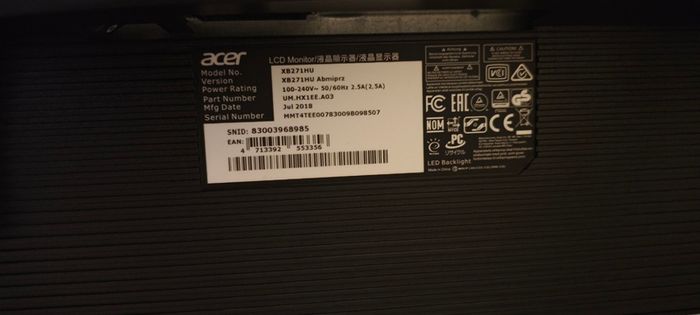 Acer predator gaming monitor 27" 165hz 1440p Resolution